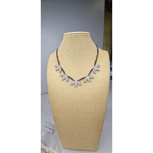 Plunder Design Antique Bronze Tri-Leaf Rhinestone Flower Statement Necklace 18"L